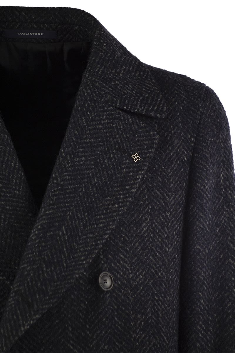 Herringbone double-breasted coat