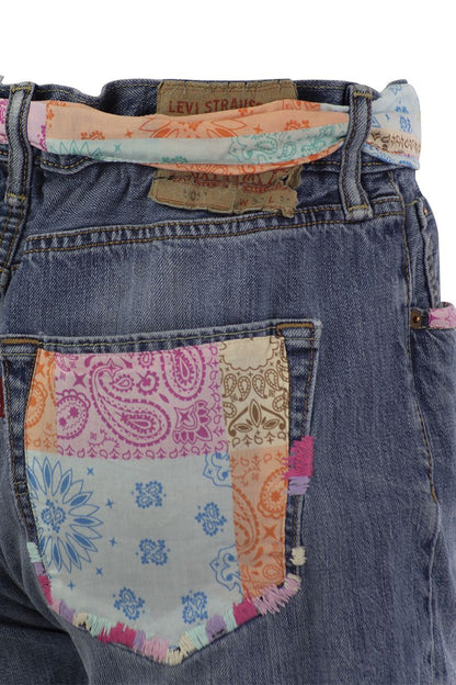 Denim shorts with belt and patches