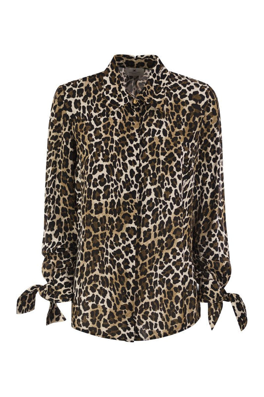 Animal georgette shirt with ribbon cuffs