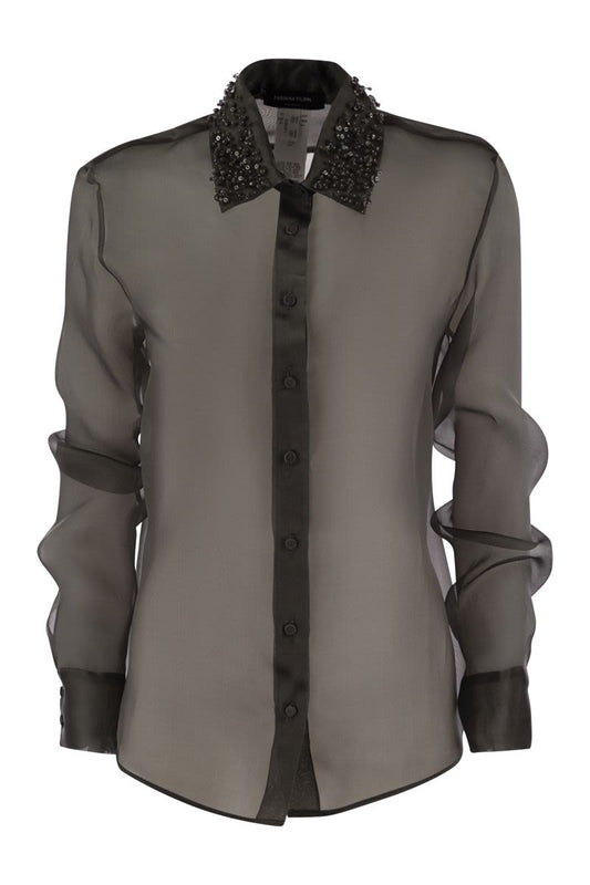 Silk organza shirt with embroidery