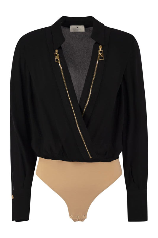 Georgette and satin body shirt with zip