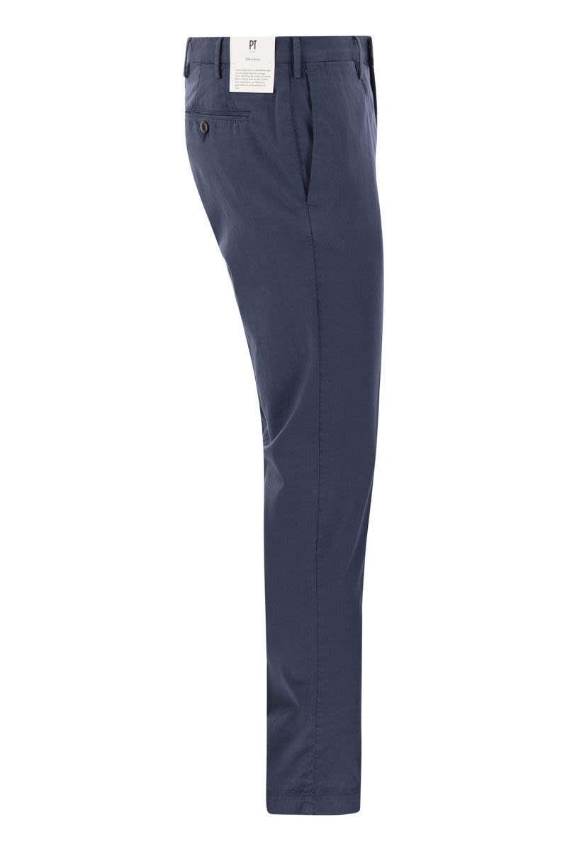 Skinny trousers in cotton and silk