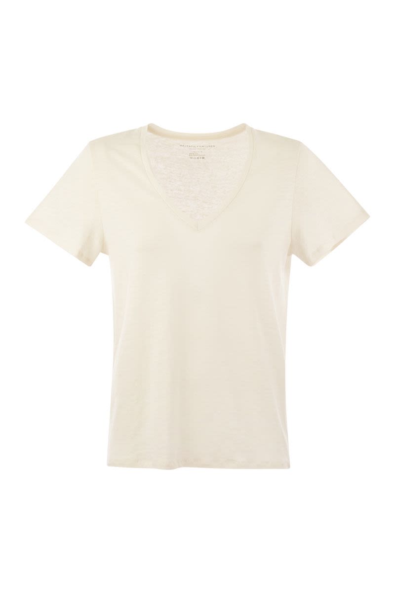 Linen V-neck T-shirt with short sleeves