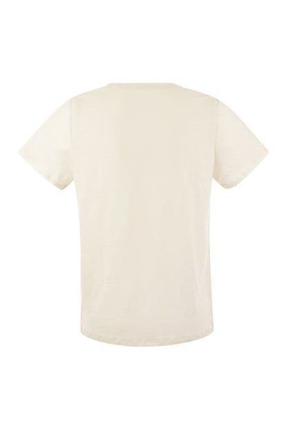 Linen V-neck T-shirt with short sleeves