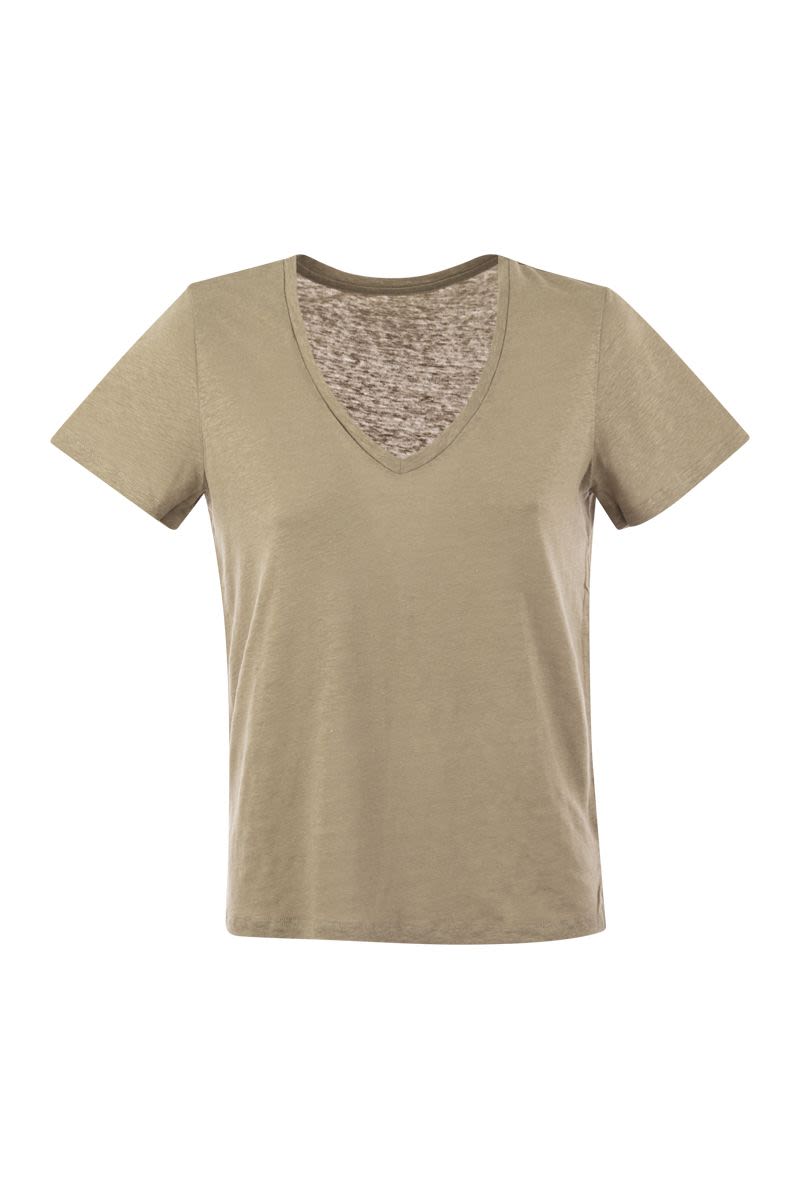 Linen V-neck T-shirt with short sleeves