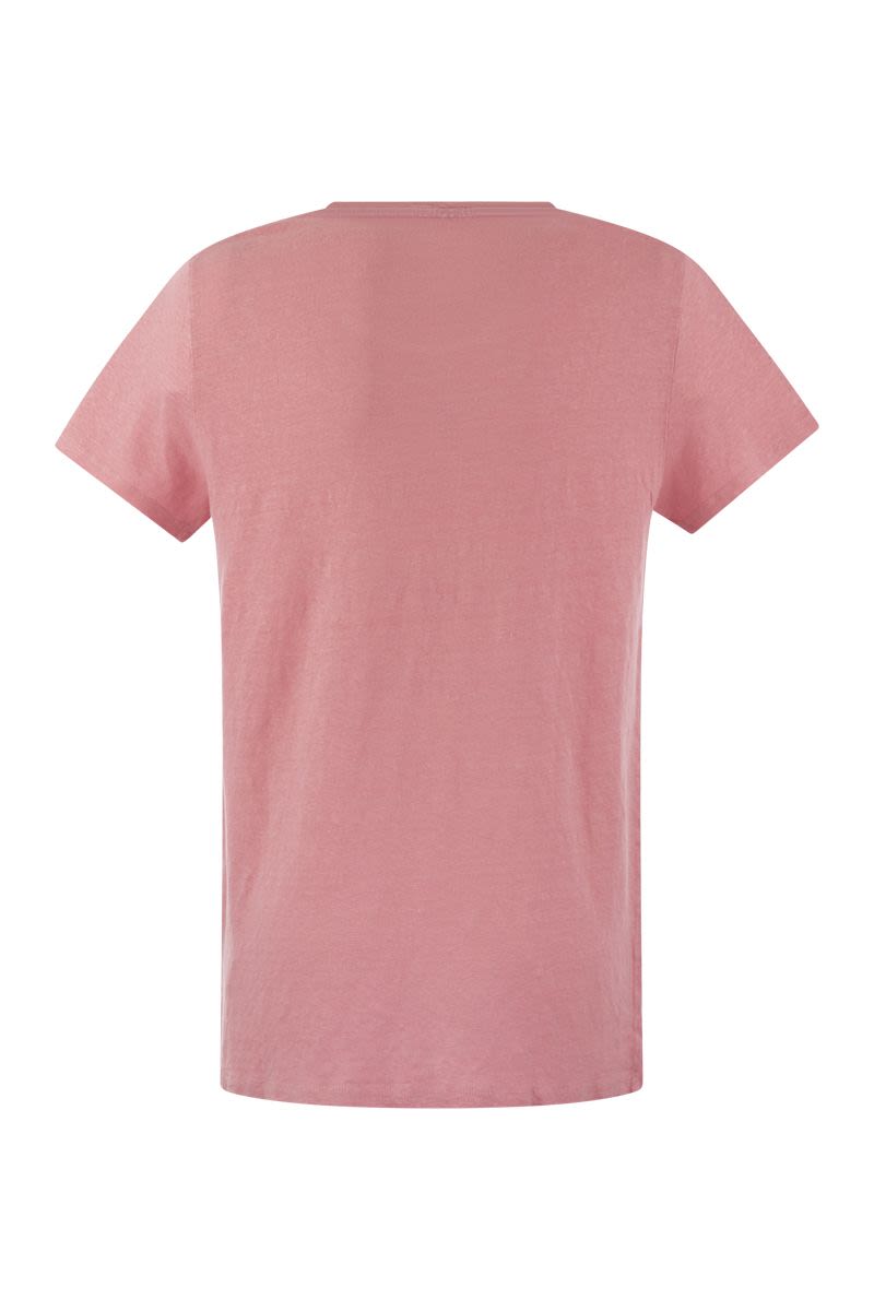 Crew-neck T-shirt in linen and short sleeve