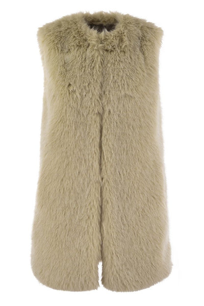 Cruelty-free fur sleeve coat