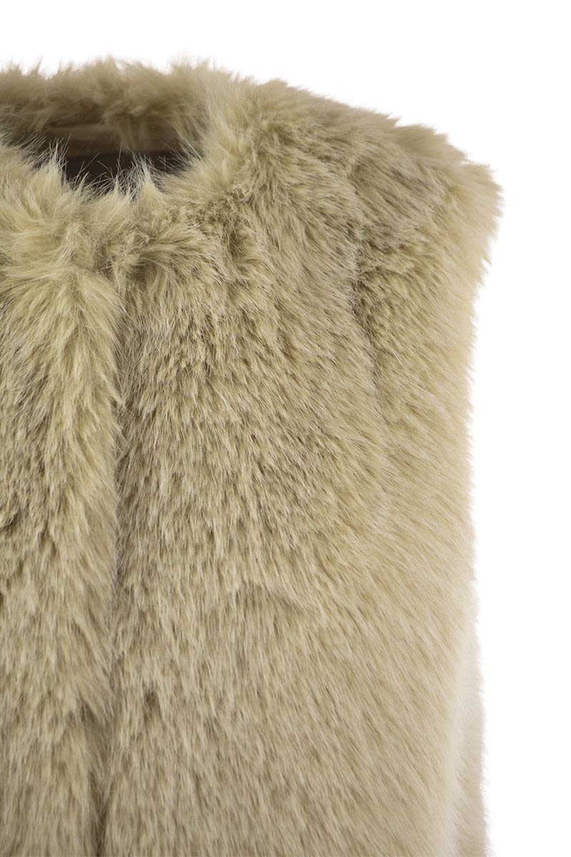 Cruelty-free fur sleeve coat