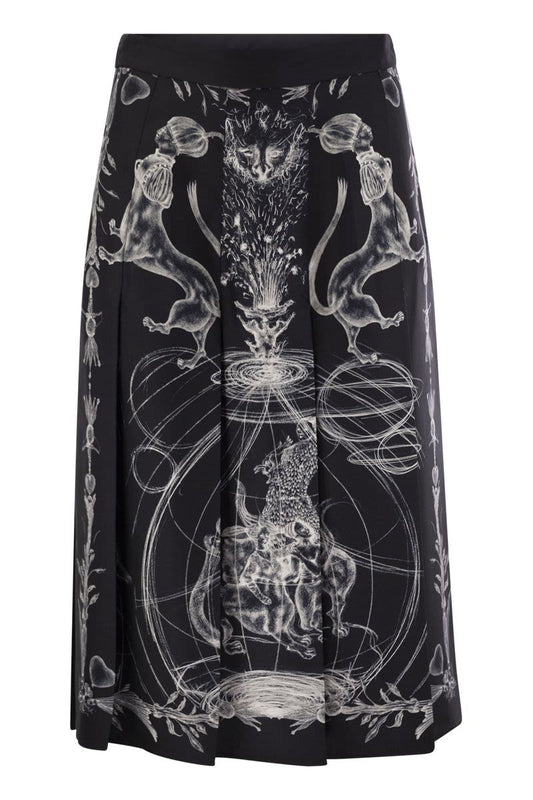 Printed silk twill skirt