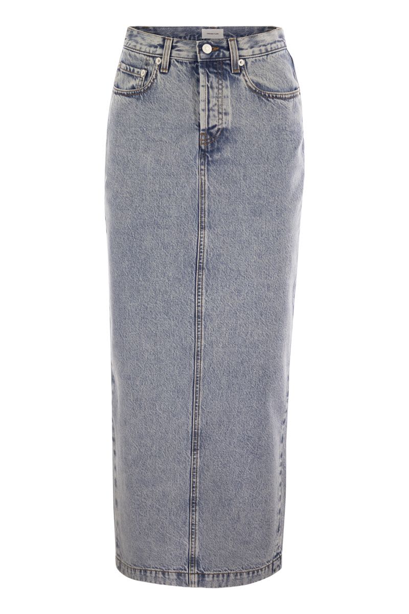 Long skirt in marbled denim