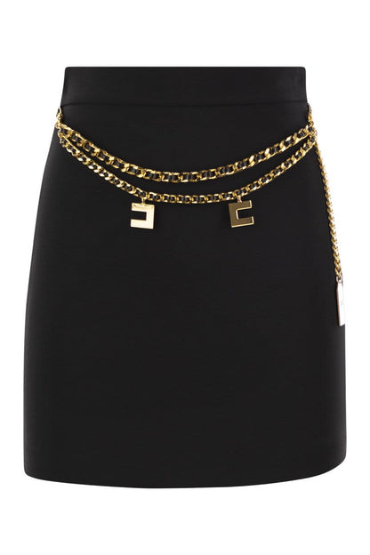 Stretch crepe miniskirt with belt