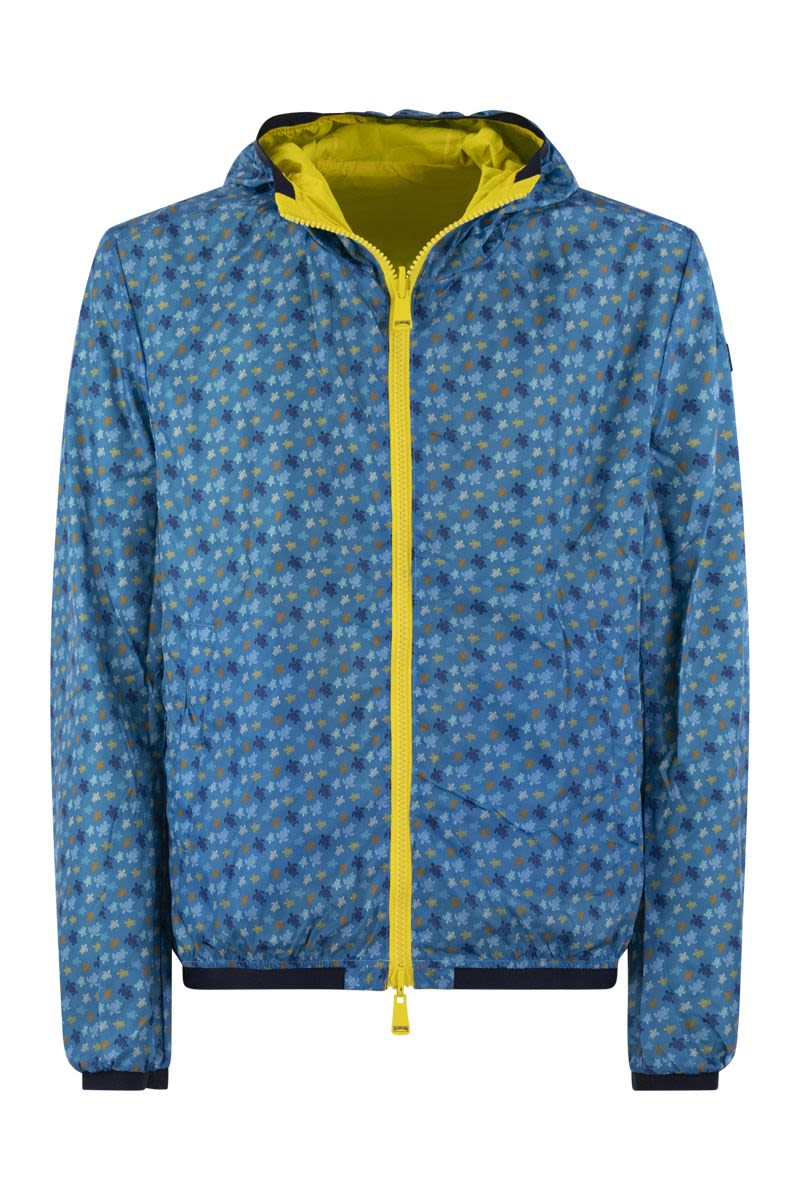 Reversible windbreaker jacket with turtle pattern