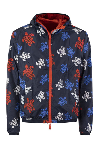 Reversible windbreaker jacket with turtle pattern