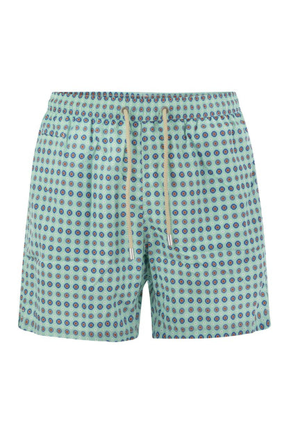 Lightweight fabric swim boxer shorts with print