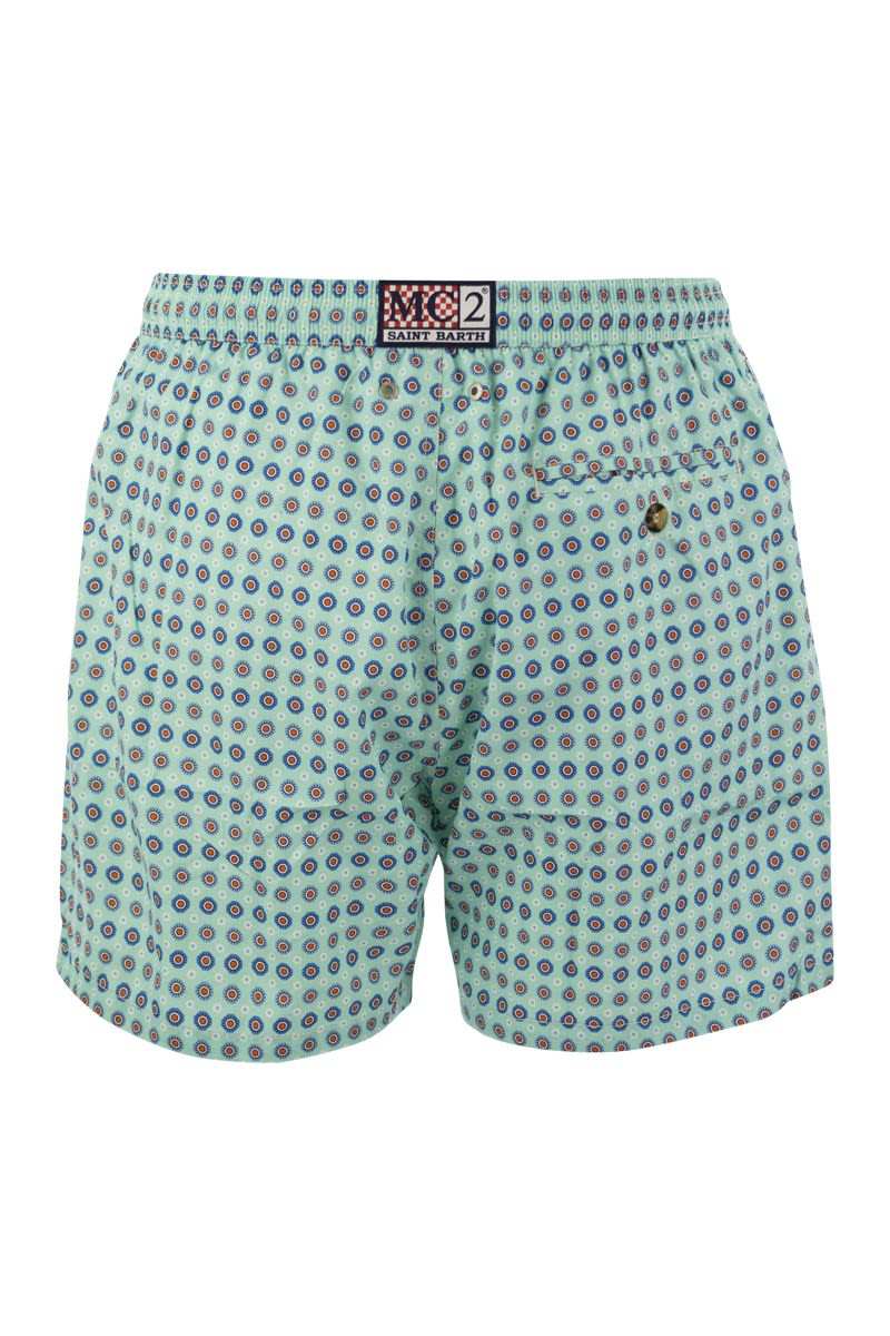 Lightweight fabric swim boxer shorts with print