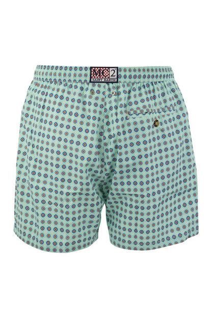 Lightweight fabric swim boxer shorts with print