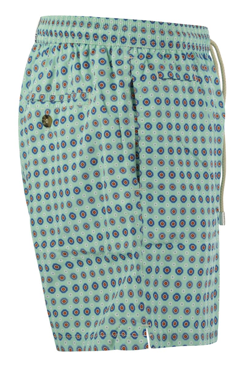 Lightweight fabric swim boxer shorts with print