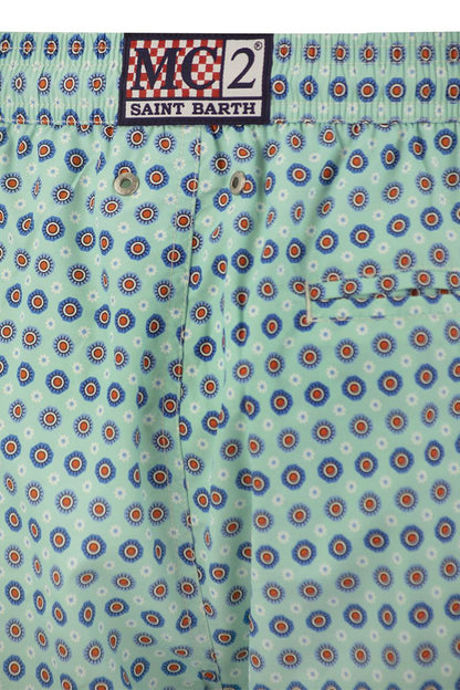 Lightweight fabric swim boxer shorts with print