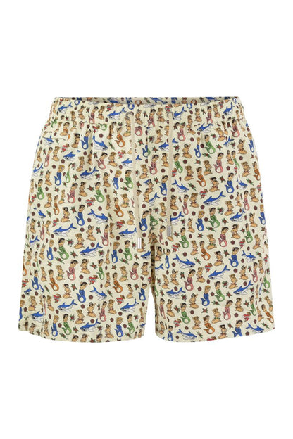 Lightweight fabric swim boxer shorts with print