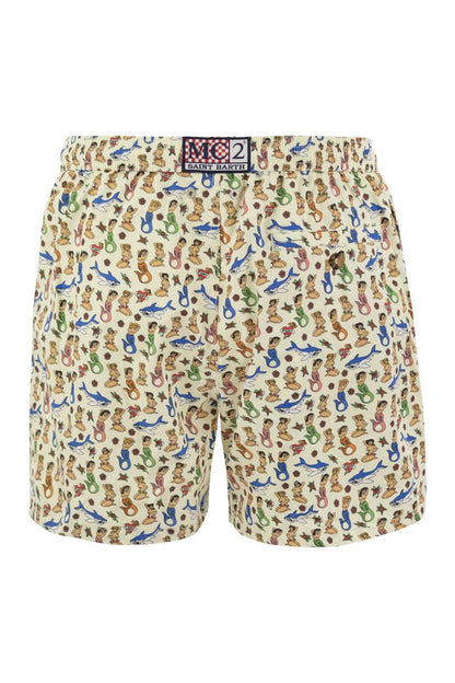 Lightweight fabric swim boxer shorts with print