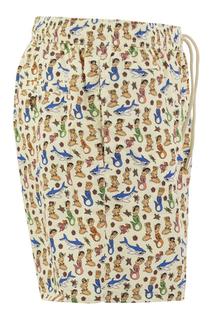 Lightweight fabric swim boxer shorts with print