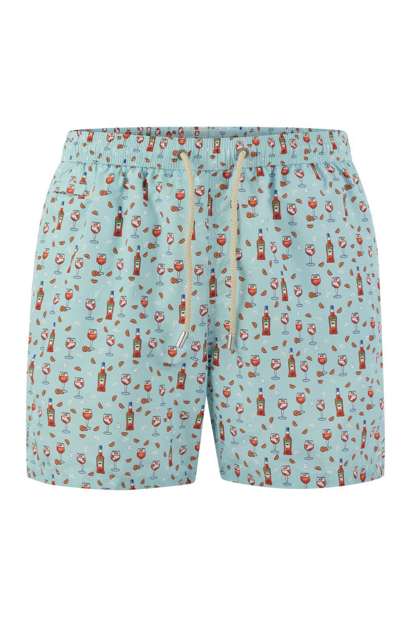 Lightweight fabric swim boxer shorts with print