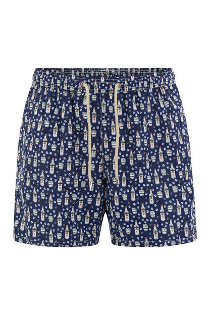 Lightweight fabric swim boxer shorts with print