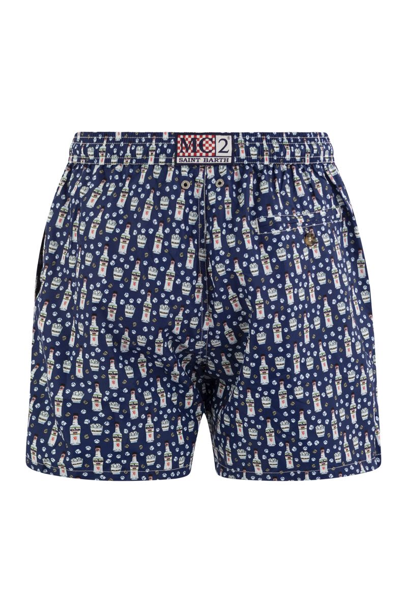 Lightweight fabric swim boxer shorts with print