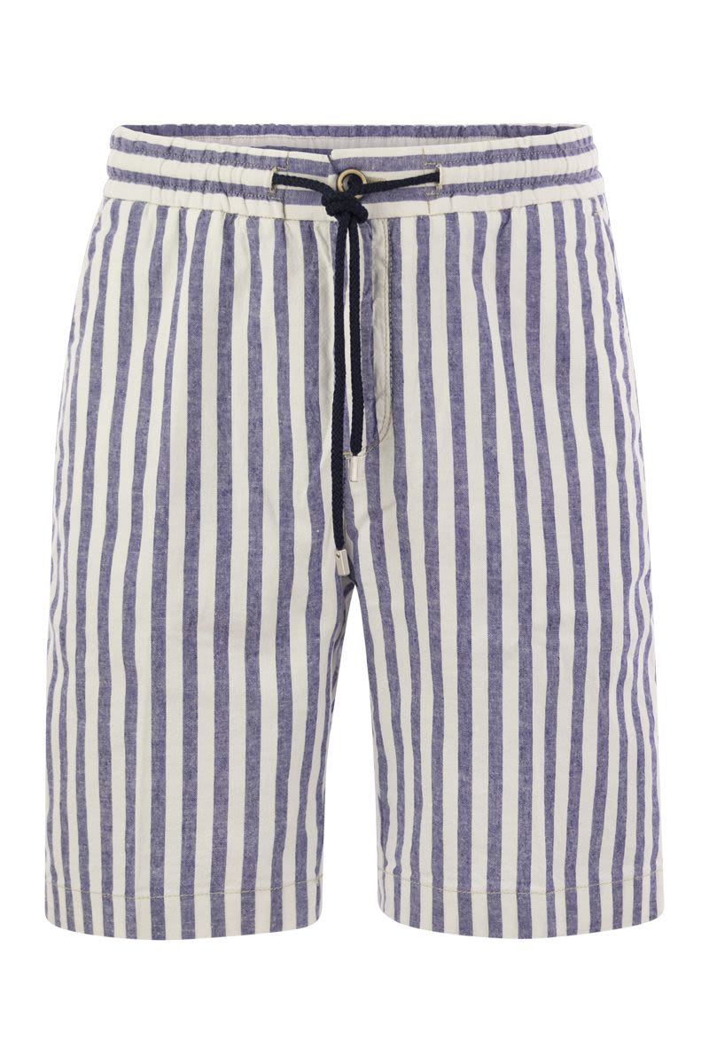 Striped cotton and linen bermuda shorts