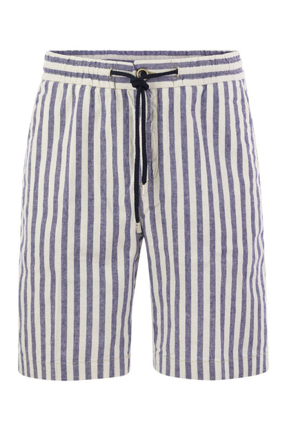 Striped cotton and linen bermuda shorts