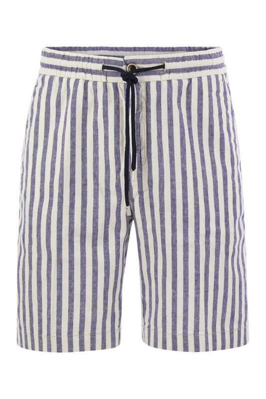 Striped cotton and linen bermuda shorts