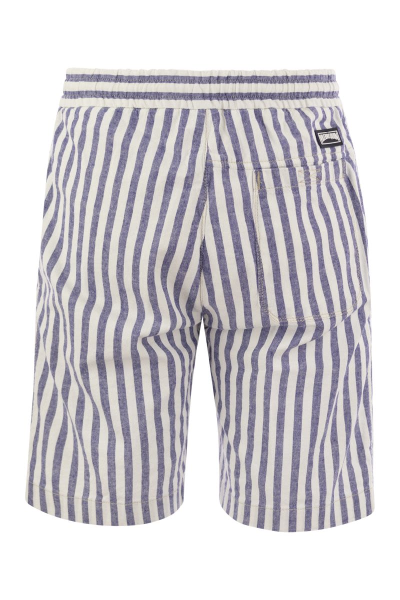 Striped cotton and linen bermuda shorts