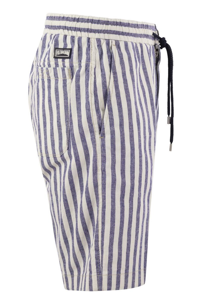 Striped cotton and linen bermuda shorts