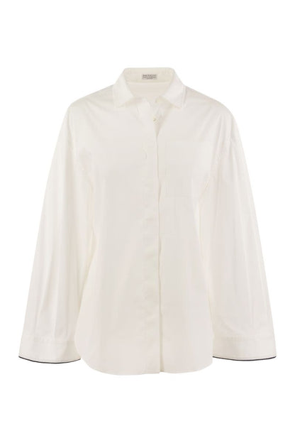 Stretch cotton poplin shirt with Shiny Cuff Details