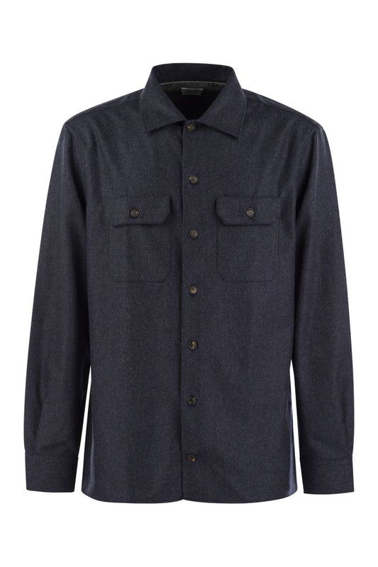 Virgin wool flannel overshirt with pockets