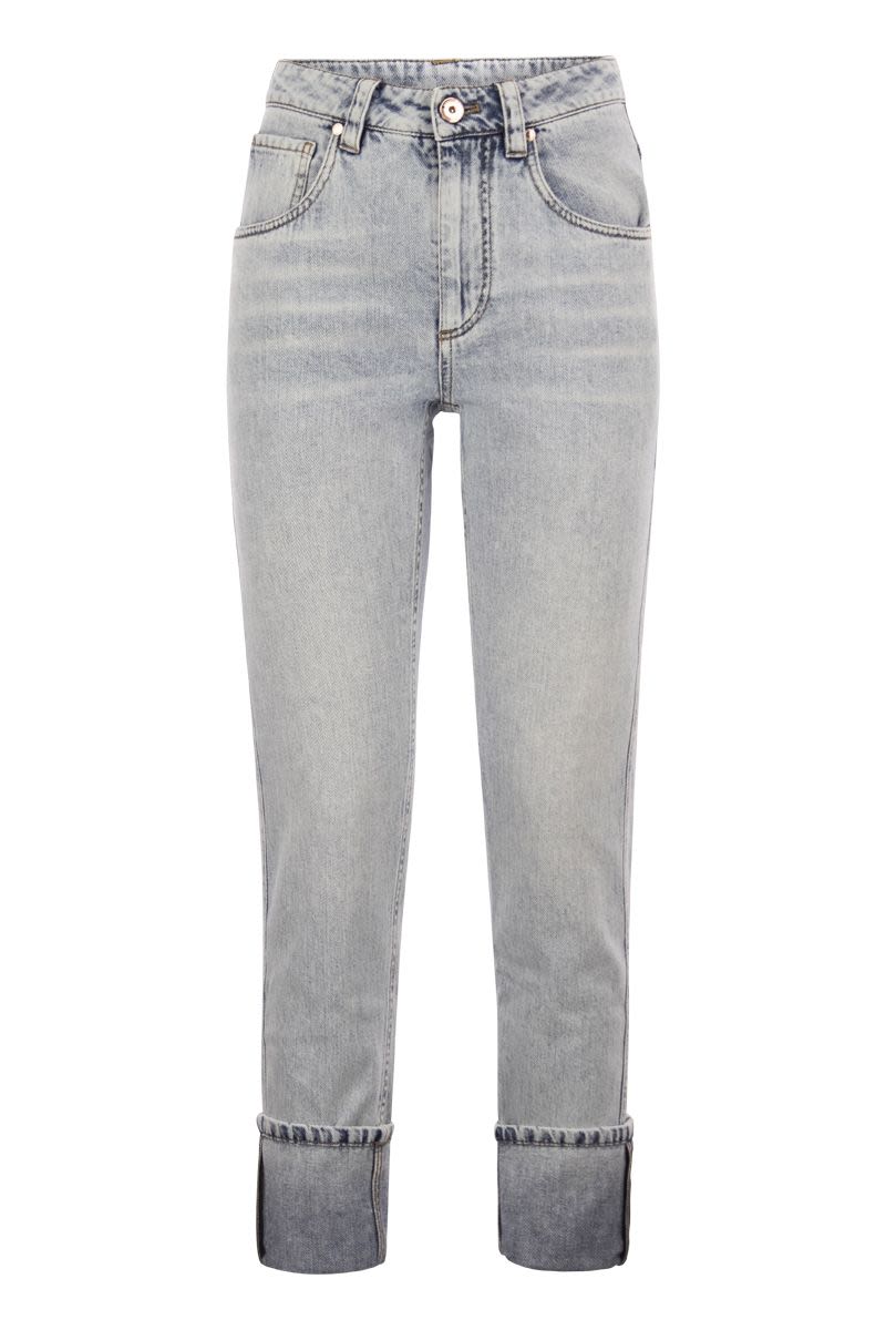 Soft denim straight trousers with Shiny Details