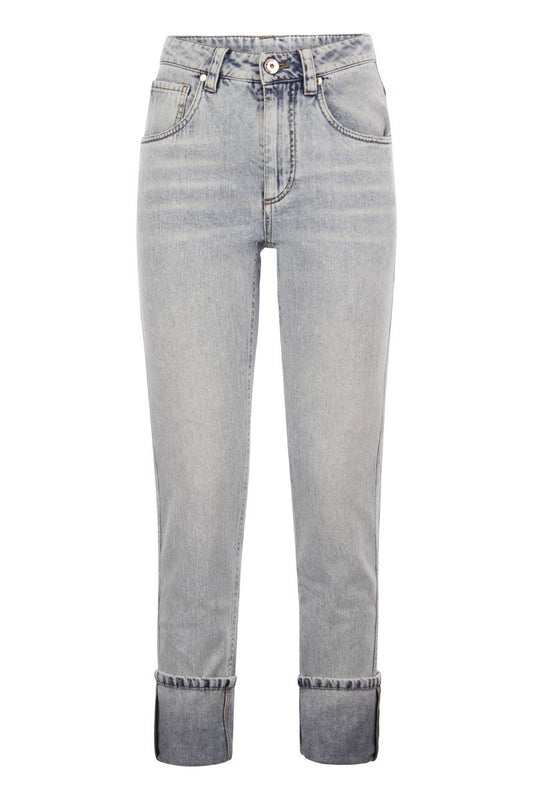 Soft denim straight trousers with Shiny Details