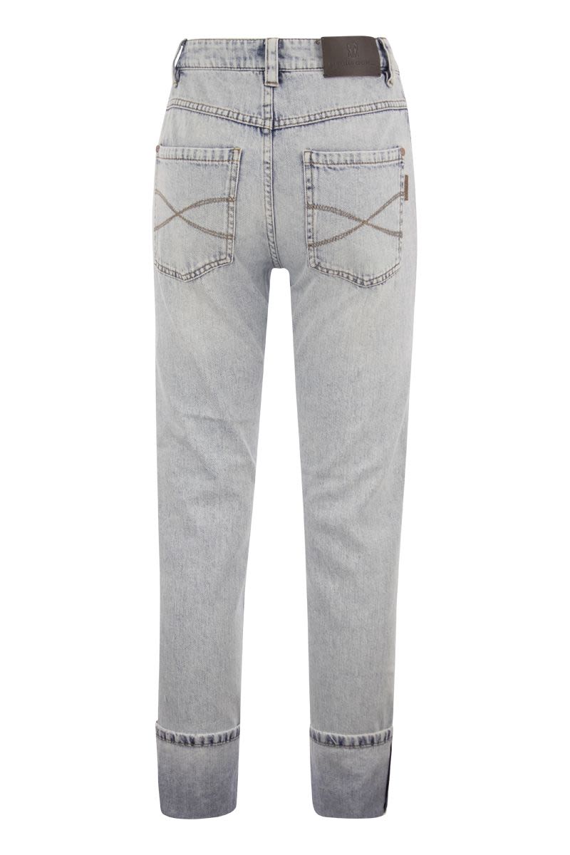 Soft denim straight trousers with Shiny Details