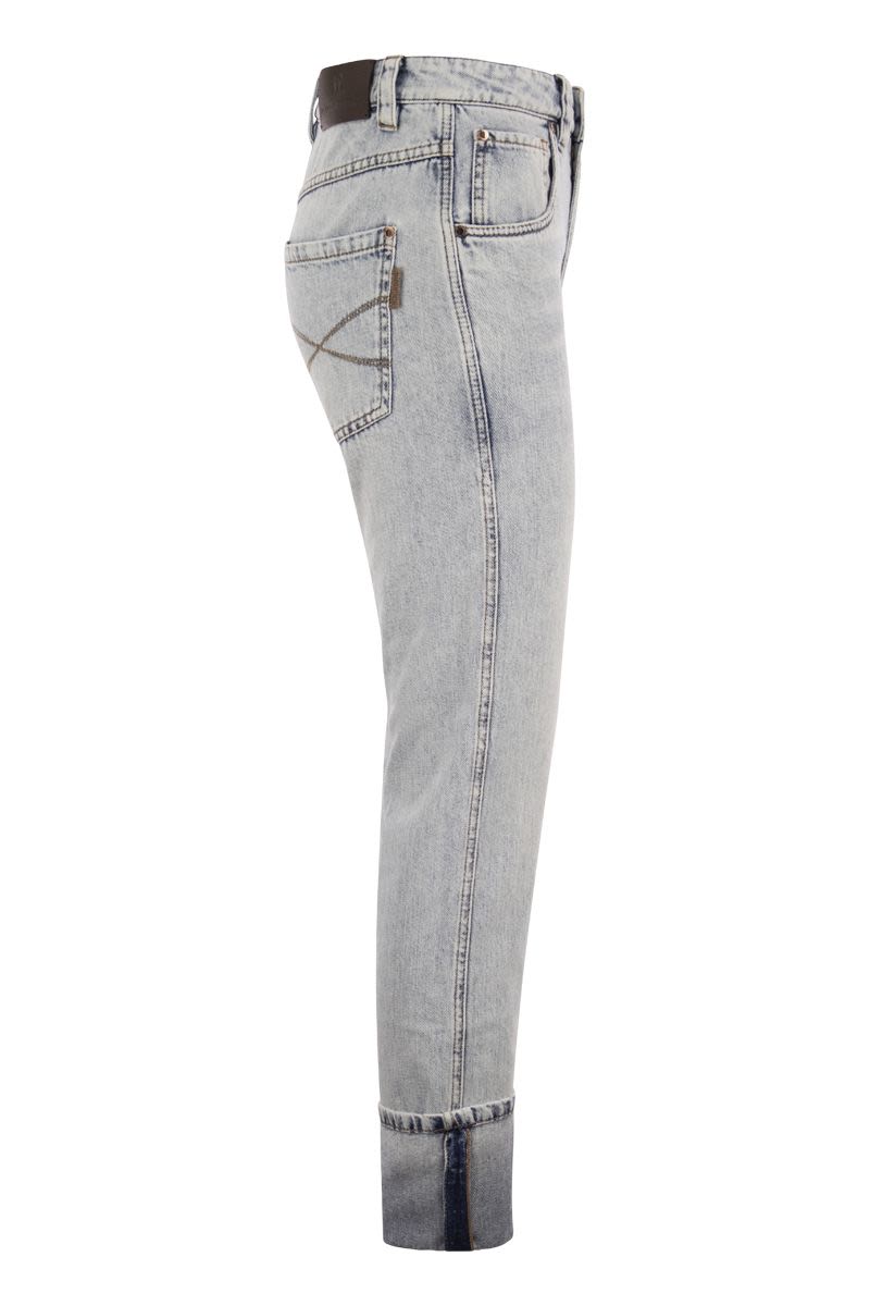 Soft denim straight trousers with Shiny Details