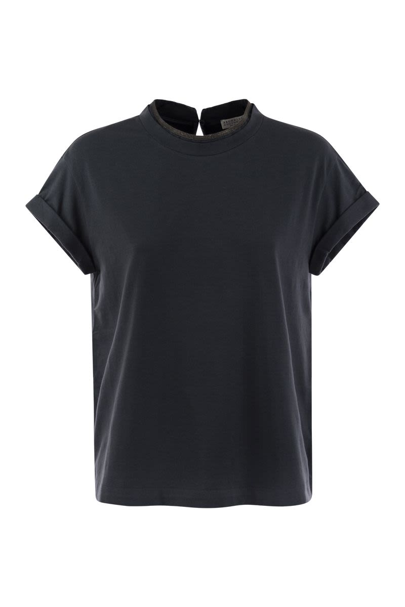 Stretch cotton jersey T-shirt with Precious faux-layering