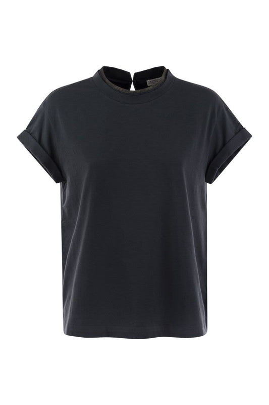 Stretch cotton jersey T-shirt with Precious faux-layering