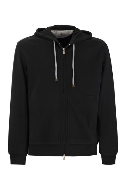 Techno Cotton Interlock Zip-Front Hooded Sweatshirt