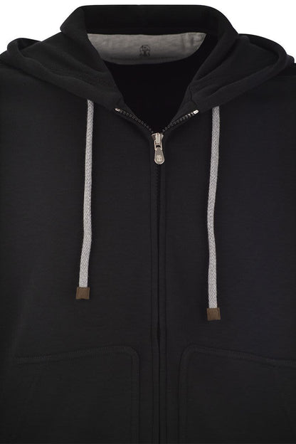 Techno Cotton Interlock Zip-Front Hooded Sweatshirt