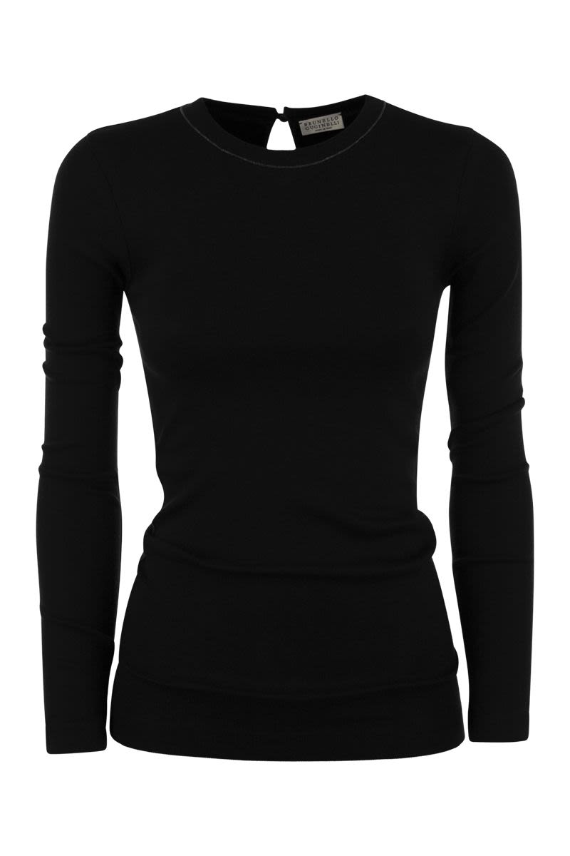 Ribbed stretch cotton jersey T-shirt with jewellery