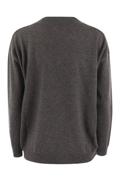 Cashmere sweater with Shiny Neckline