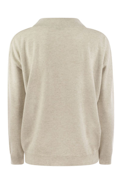 Cashmere sweater with Shiny Neckline