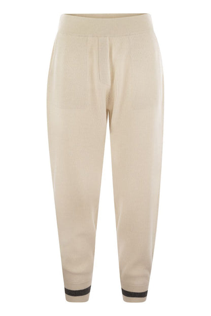 English rib cashmere knit trousers