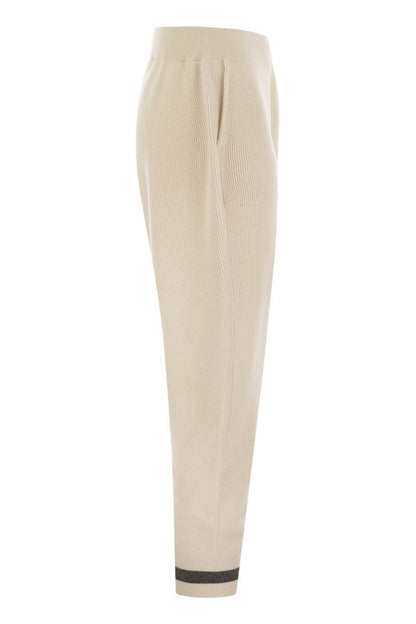 English rib cashmere knit trousers