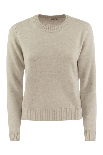 Cashmere sweater with shiny cuff details