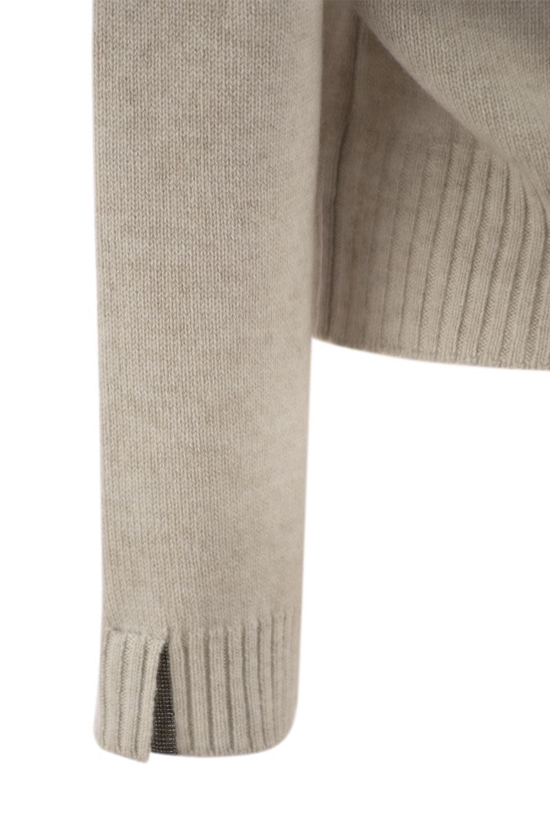 Cashmere sweater with shiny cuff details